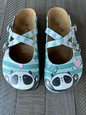 Calceo Hello Panda Clogs - Handmade Vegan Leather Women’s Size 8.5 (39) NWOT